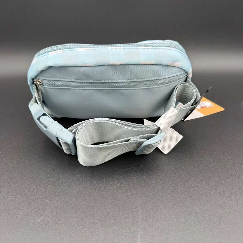 Disney Winnie Pooh Gingham Fanny Pack Blue White Bioworld Waist Bag Enamel Pin